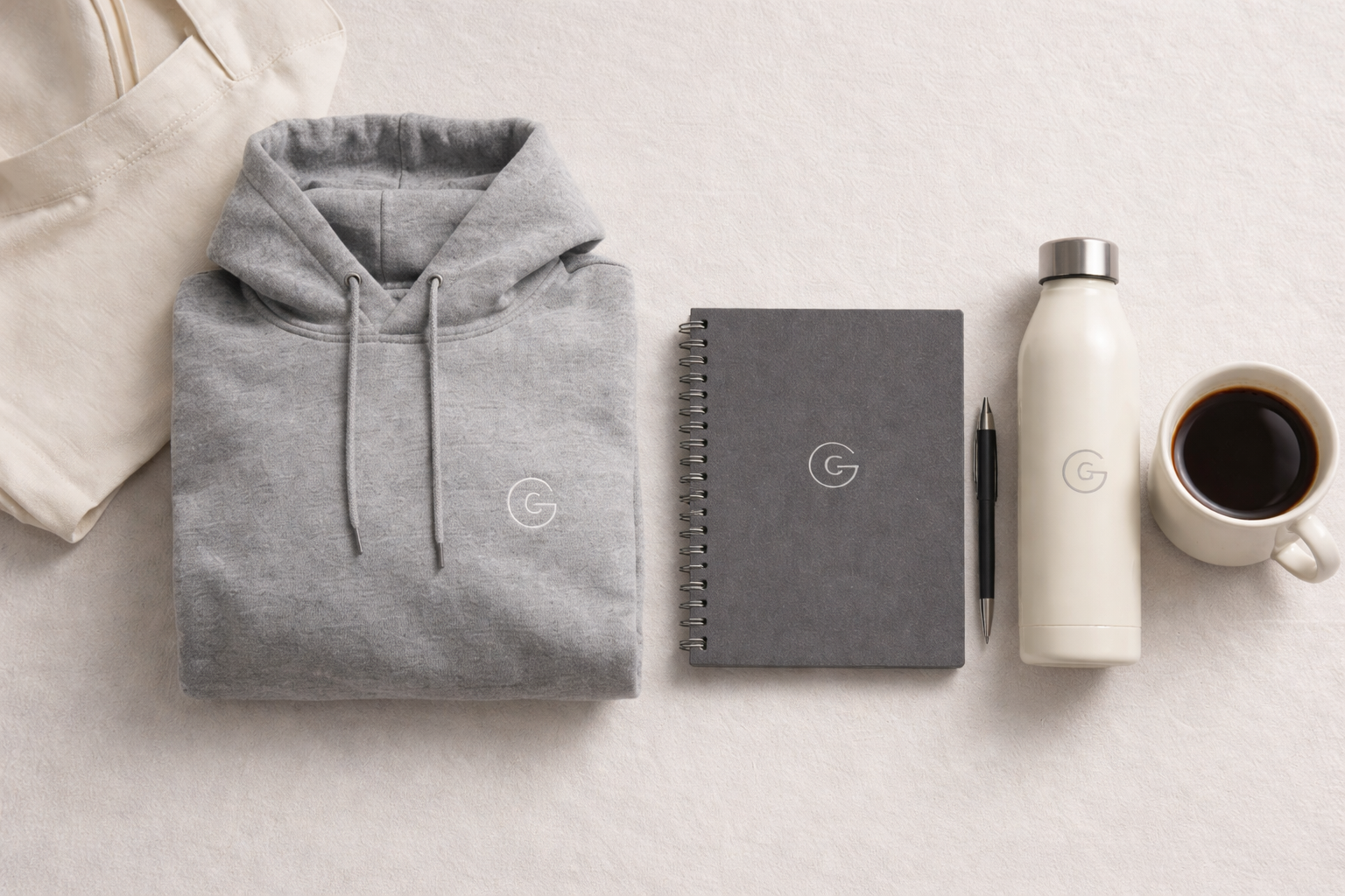 Premium branded merchandise flat lay